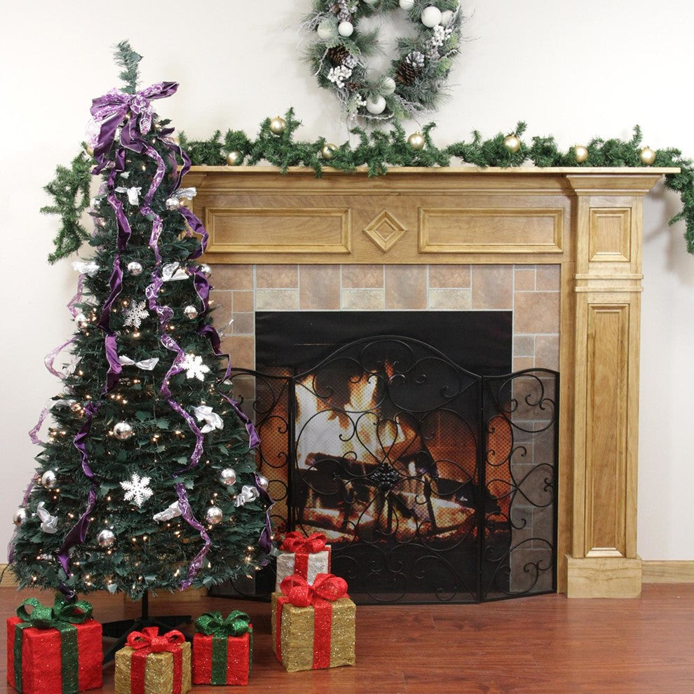 6' Pre-Lit Slim Purple and Silver Pop-Up Artificial Christmas Tree, Clear Lights