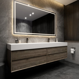 MAX 84" Double Floating Bath Vanity With Acrylic Sink, Coffee Wood, Gray Oak