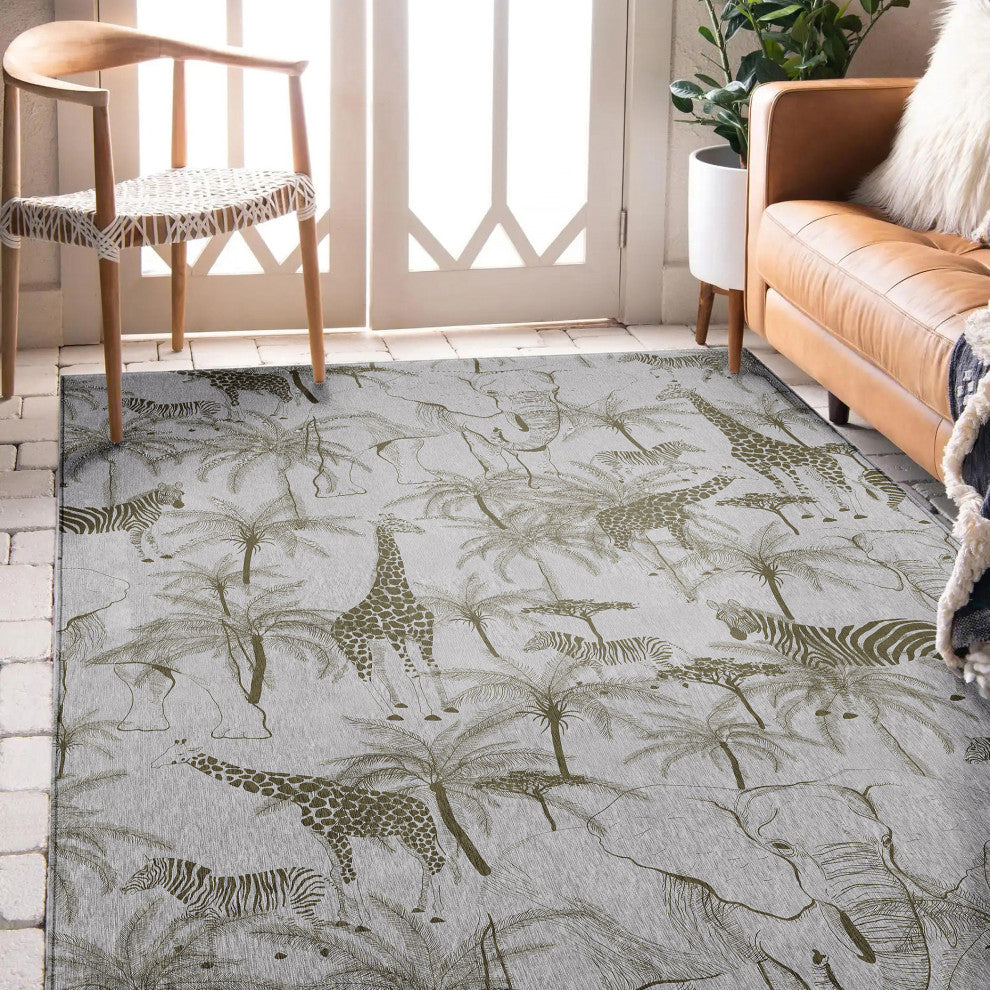 Indoor/Outdoor Tropics TC7 Grey Machine Washable 8' x 10' Rug