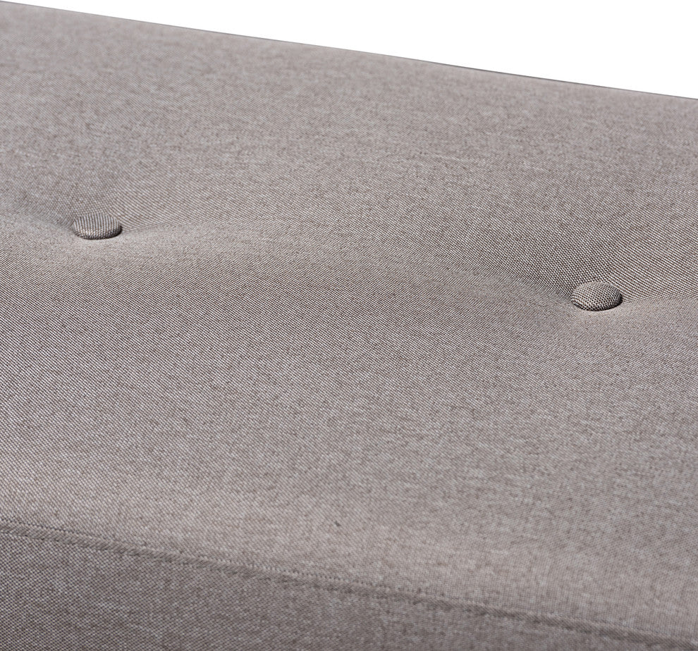 Caramay Fabric Walnut Brown Wood Bench, Gray