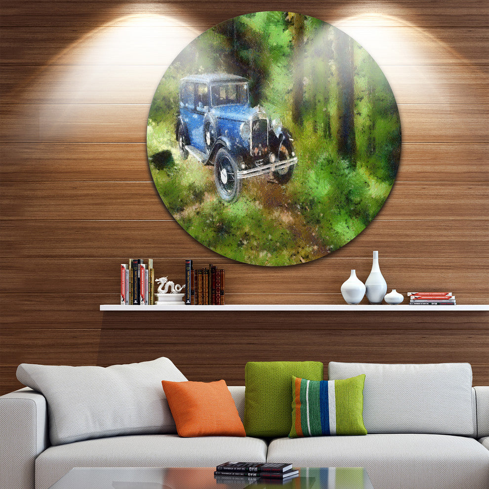 Dark Blue Vintage Car Oil, Car Disc Metal Wall Art, 11"