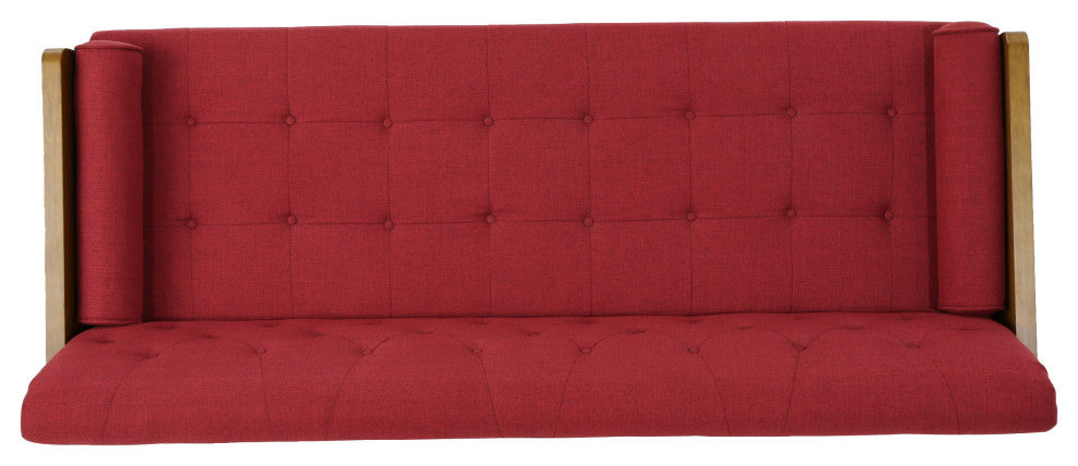 GDF Studio Aidan Mid Century Modern Tufted Fabric Sofa, Red