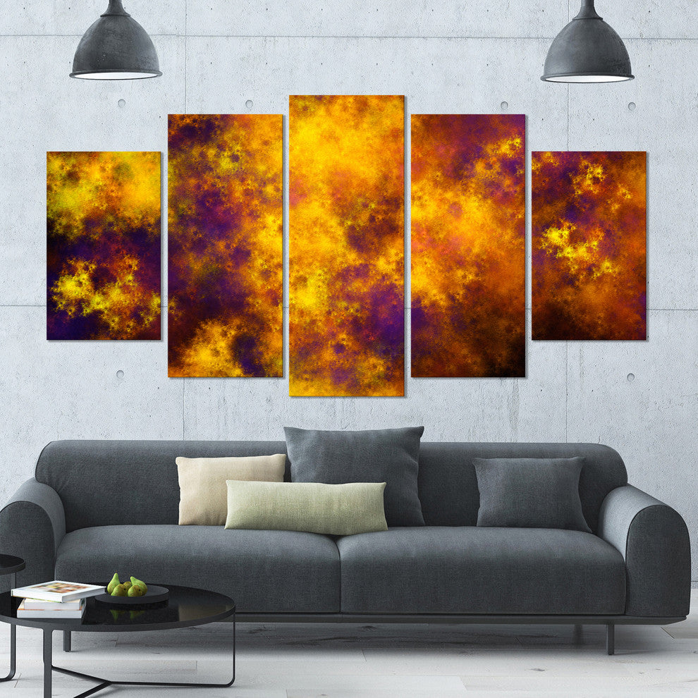 Cloudy Orange Starry Fractal Sky, Abstract Canvas Art Print, 60"x32", 5 Panels