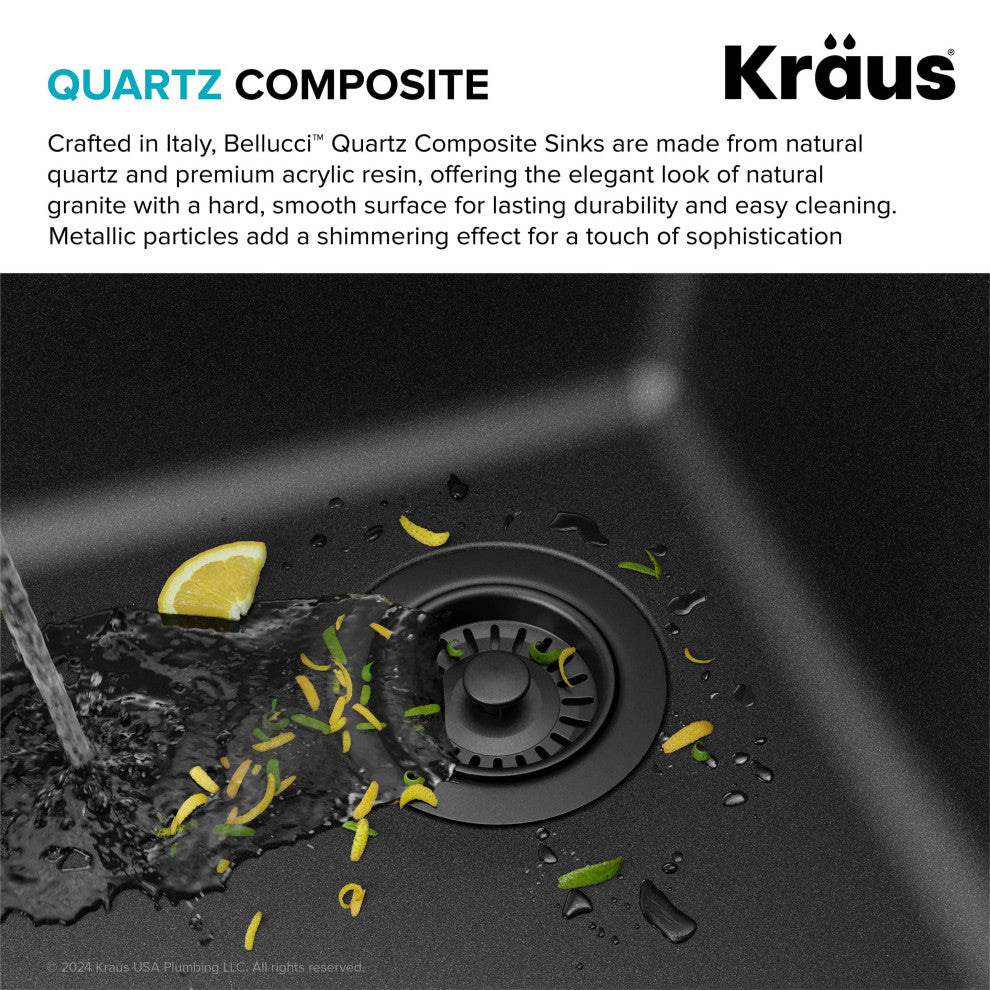 KRAUS Bellucci 33" Workstation Drop, Farmhouse Granite Kitchen Sink MBL