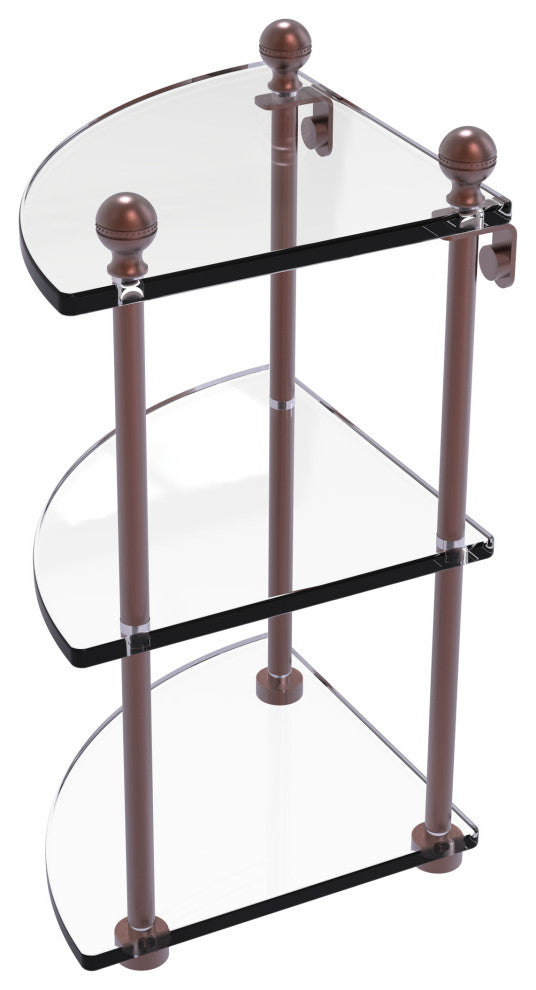Mambo 3 Tier Corner Glass Shelf, Antique Copper