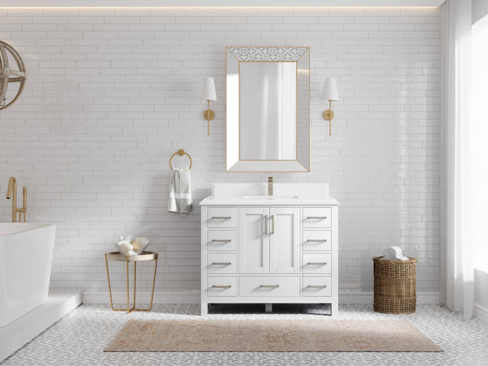 Malibu 42 Single Sink Bath Vanity in White  1.5" White Quartz