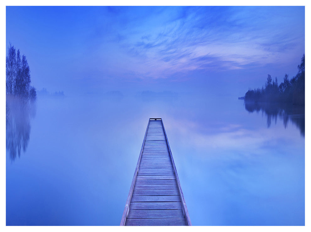 Jetty at Blue Dawn Panorama, Bridge Canvas Art Print, 40"x30"