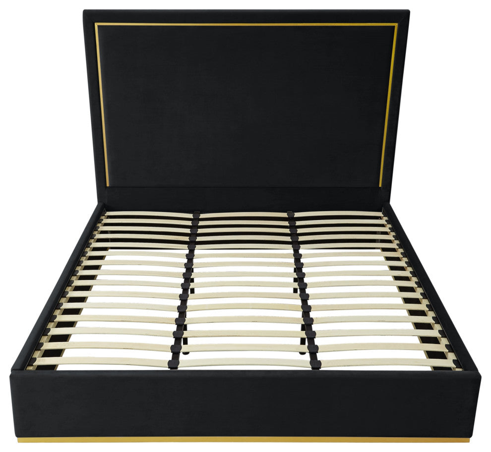 Inspired Home Marceline Bed Upholstered, Black Velvet Queen