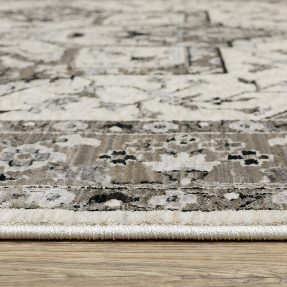 Callum Star Medallion Ivory/Grey Fringe Edge Rug Runner