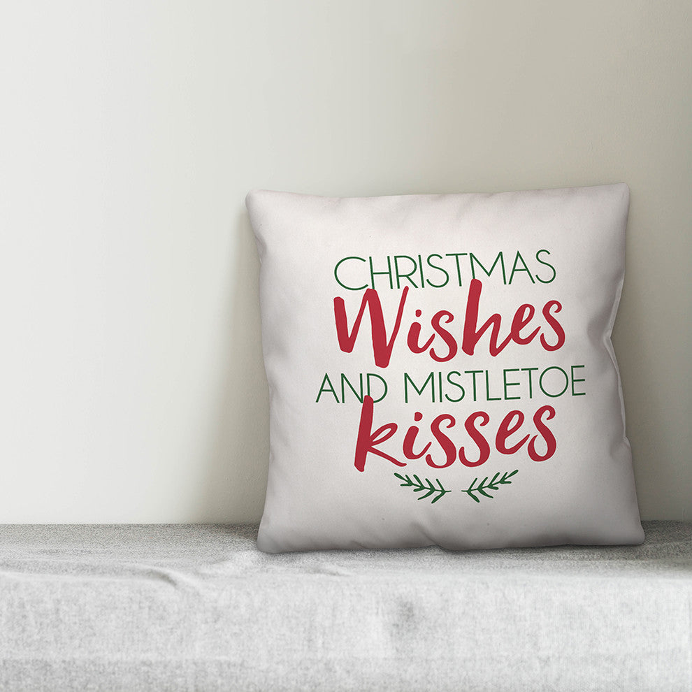 Christmas Wishes and Mistletoe Kisses Throw Pillow, 18"x18"