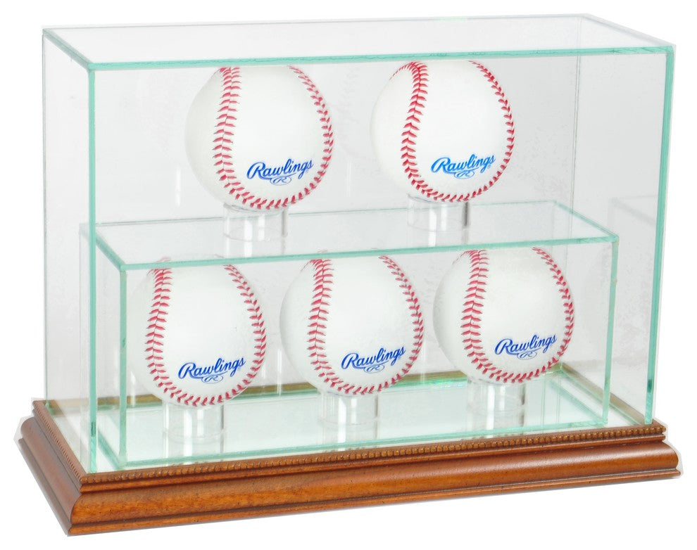 5 Upright Baseball Display Case, Walnut