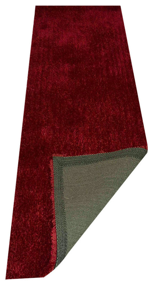 HAND TUFTED SHAG POLYESTER ECO-FRIENDLY AREA RUGS, Dark Pink Color, Solid Design