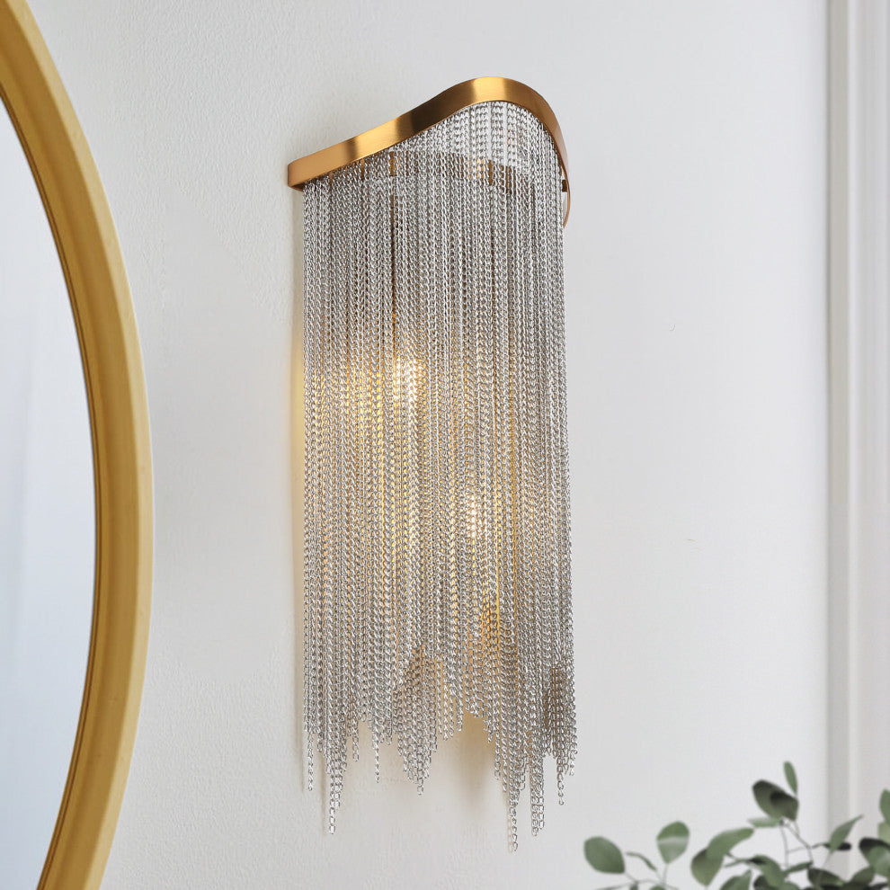LNC Shoebill 7" Draped Chain Wall Sconces, Brass/Silver