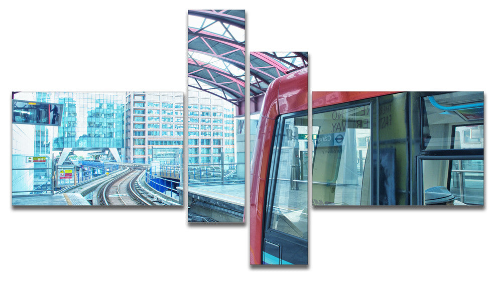 Departing London Subway Train, Modern Cityscape Canvas Print, 60"x32", 4 panels
