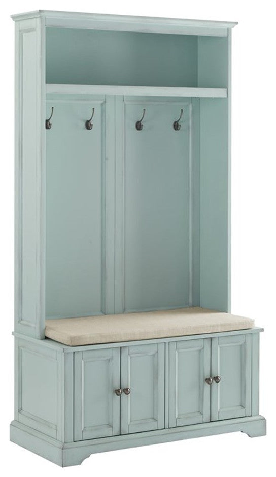 Bowery Hill Traditional Wood Hall Tree in Seafoam Blue/Oatmeal