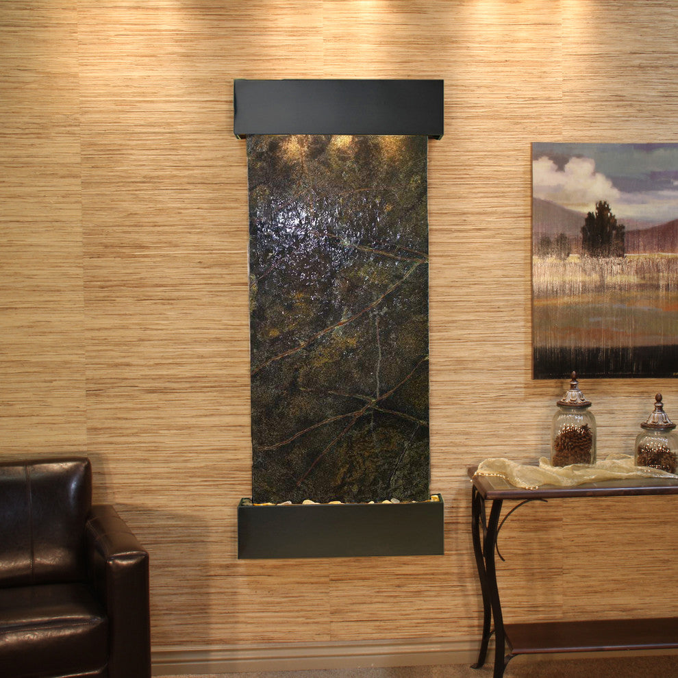 Inspiration Falls Water Fountain, Green Marble, Blackened Copper, Square
