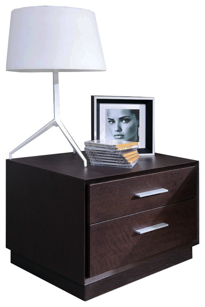 Modern Brown Oak Finish Two Drawer Nightstand