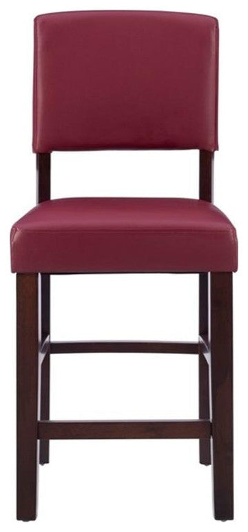 Pemberly Row 24" Faux Leather & Wood Counter Stool in Dark Red/Espresso