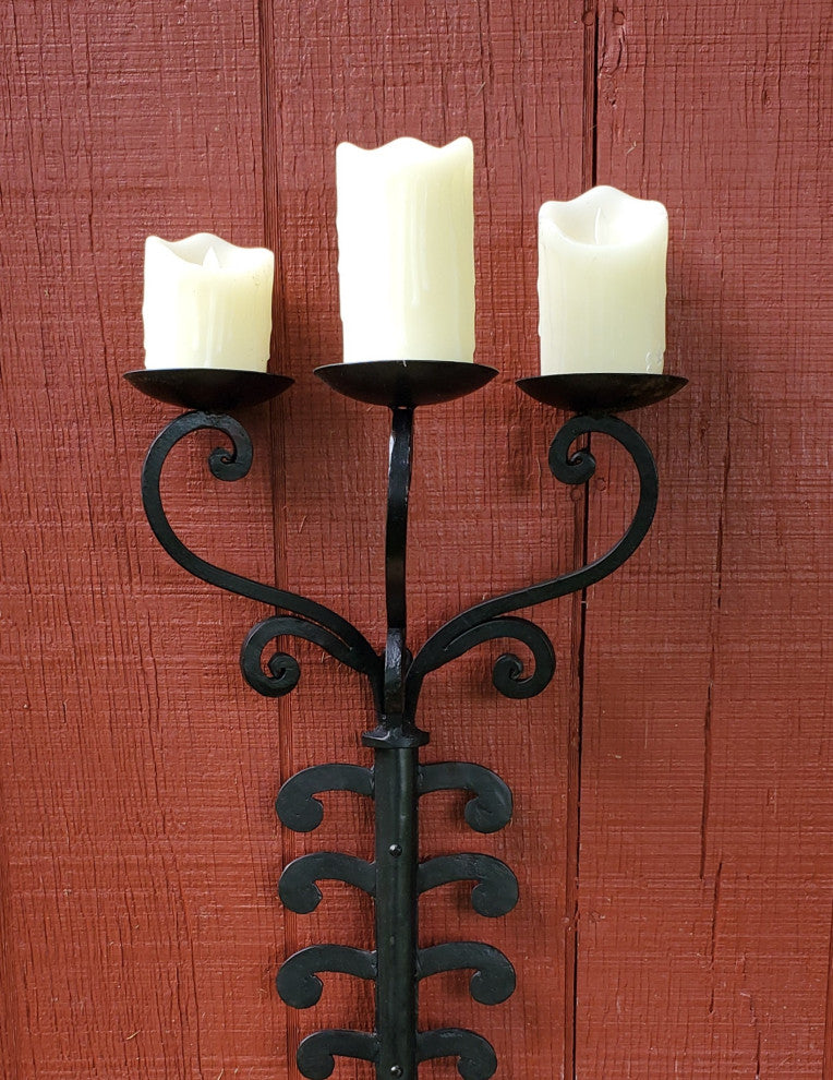 Wrought Iron Scroll Pillar Candle Wall Sconce, Extra Large 30"