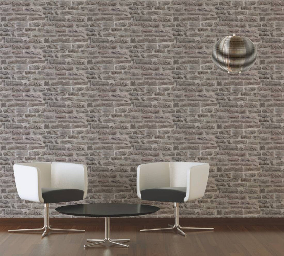 Faux Textured Wallpaper Stone Wall, 319441, Beige Gray, One Roll