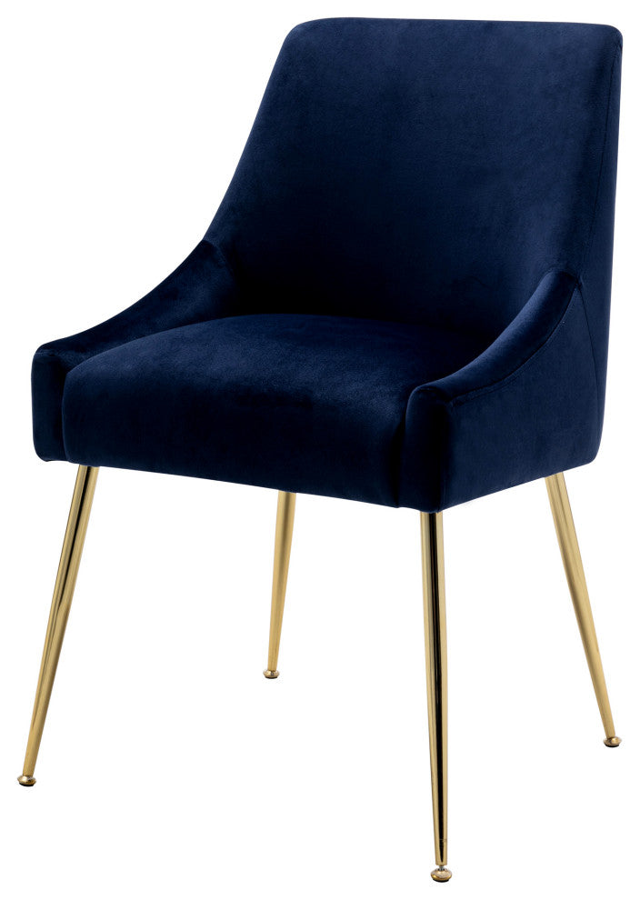 WestinTrends Upholstered Velvet Glam Accent Chair w/ Gold Metal Legs, Navy Blue