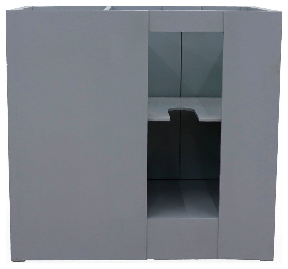 37" Single Vanity, Gray Ash With White Carrara Top, Left Doors/Left Oval Sink