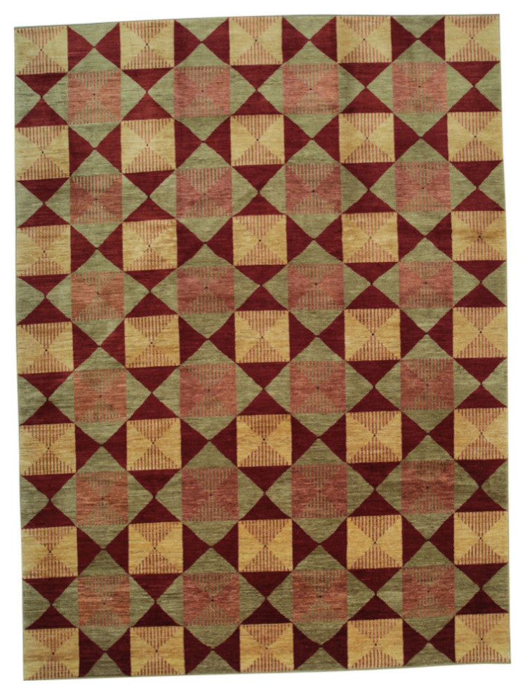 Red Transitional Geometric Turkish Knot Area Rug