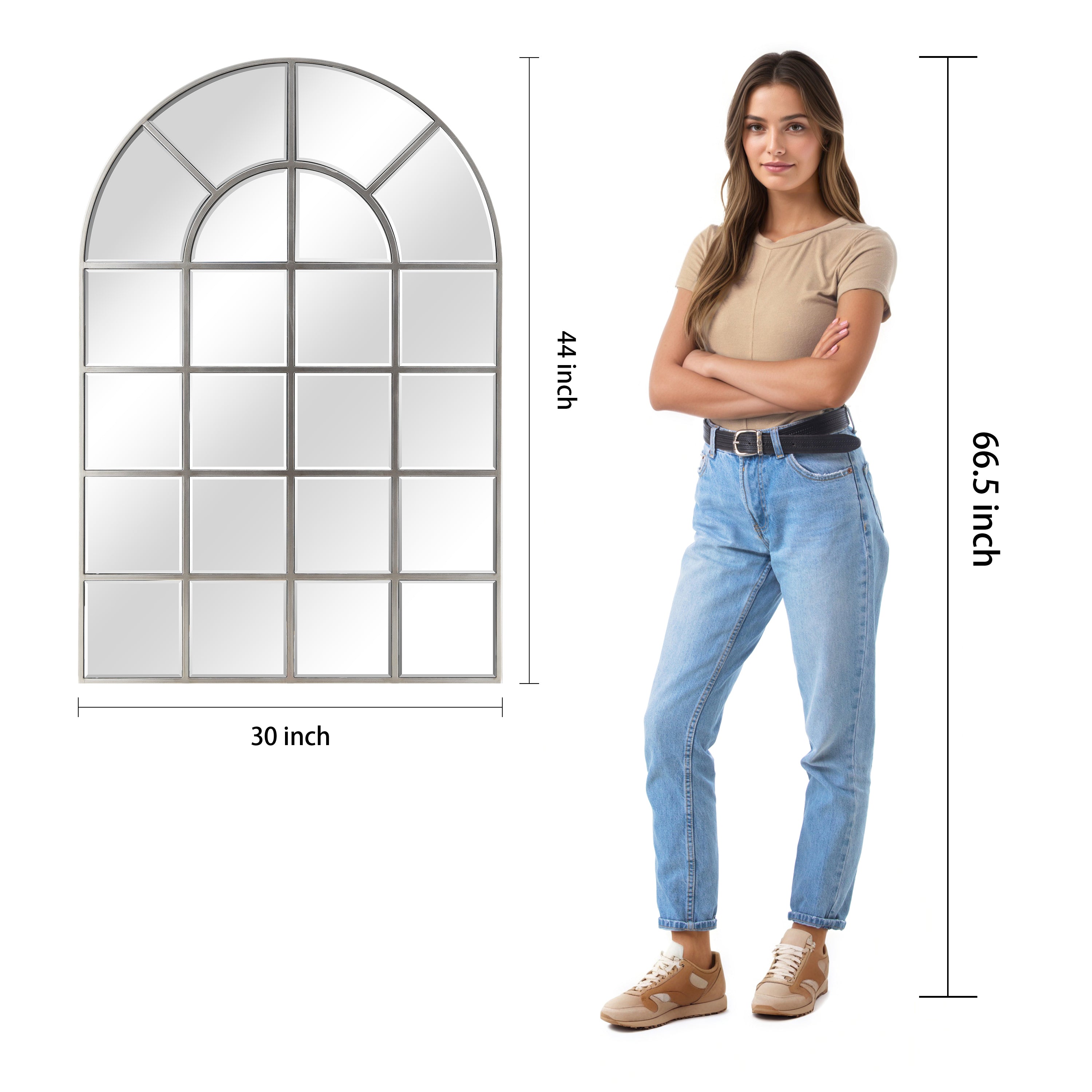 Beveled Arch Window Wall Mirror, 0.25" Beveled Edge, 44"x30" Bathroom Mirror