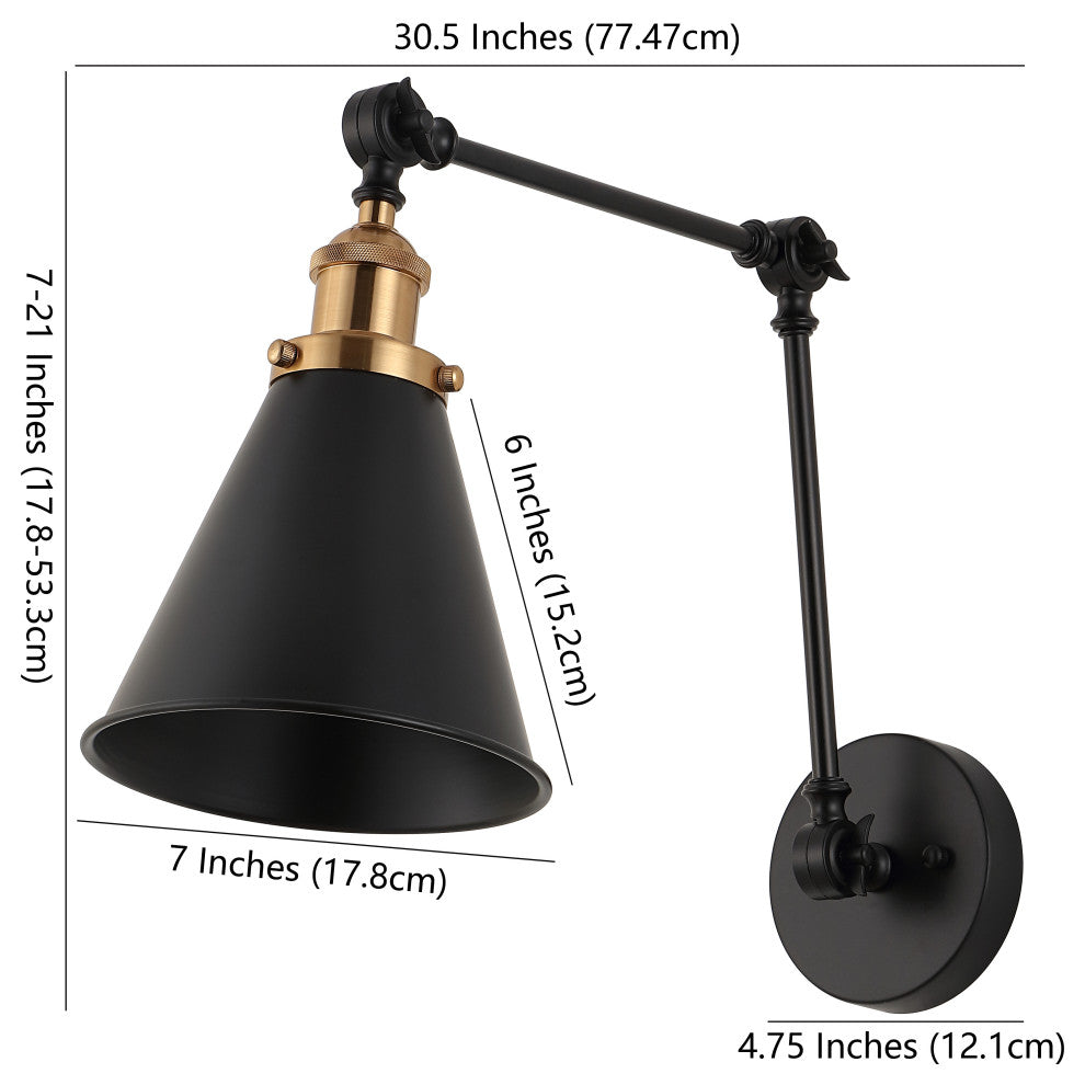 Rover Adjustable Classic Glam Arm Metal LED Wall Sconce, Black, Width: 30"