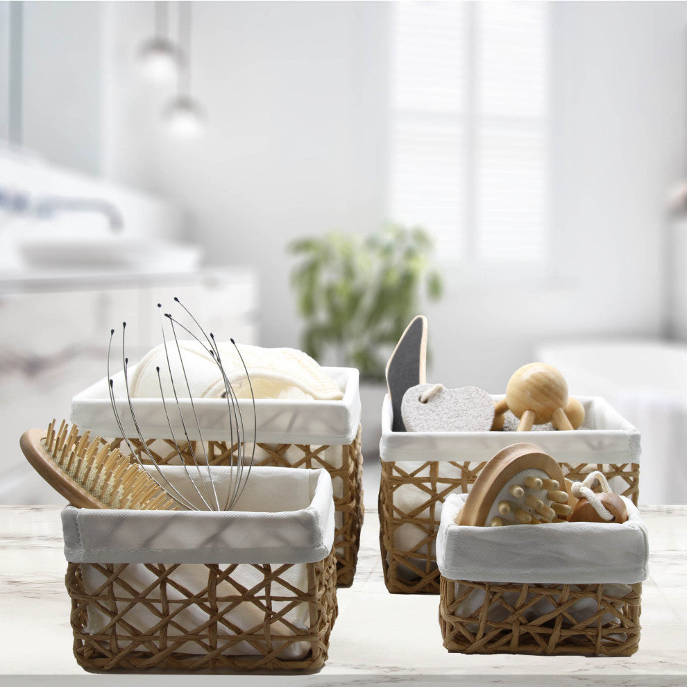 Paper Rope Storage Totes, 4-Piece Set, Beige