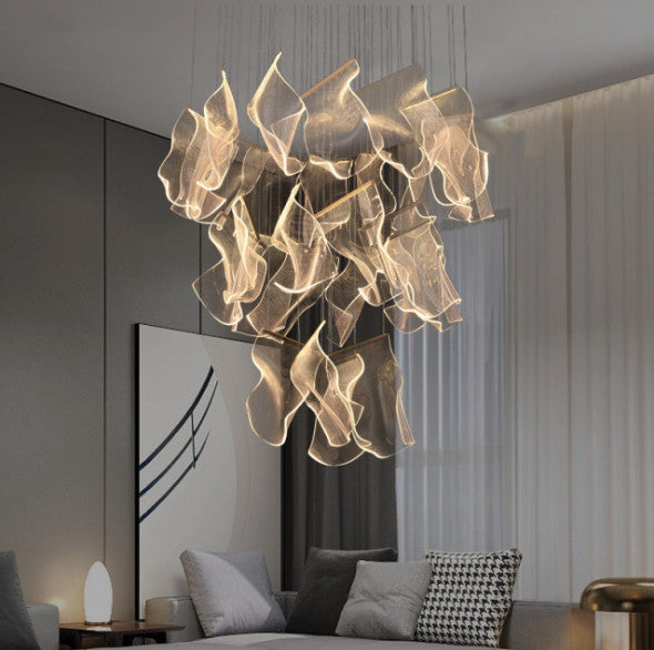 Luxury Modern Led Light Chandelier For Staircase, Black, 8 Lights, Cool Glow