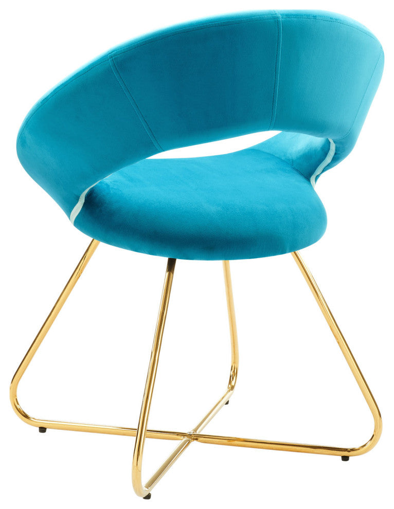 Side Dining Chair, Set of 2, Gold Blue, Velvet, Modern, Cafe Bistro Hospitality