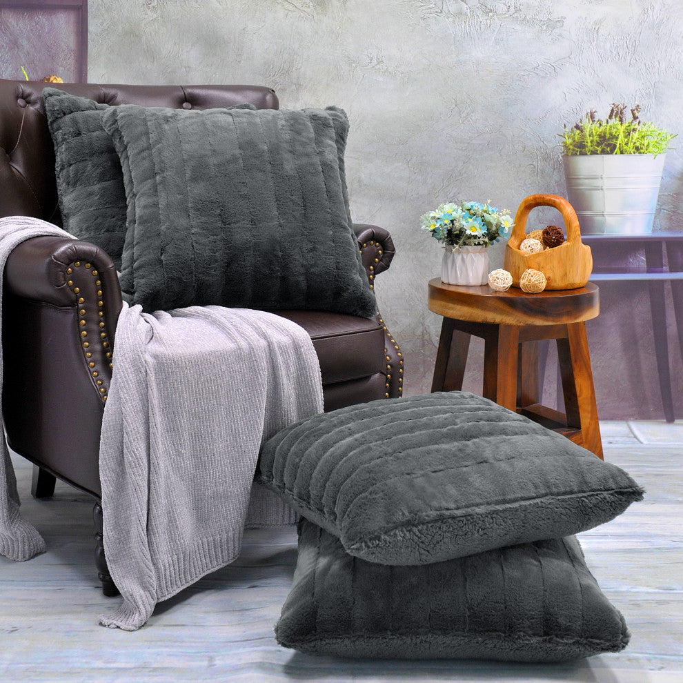 Super Mink Throw Pillow Covers, Set of 4, Charcoal, 20''x20''