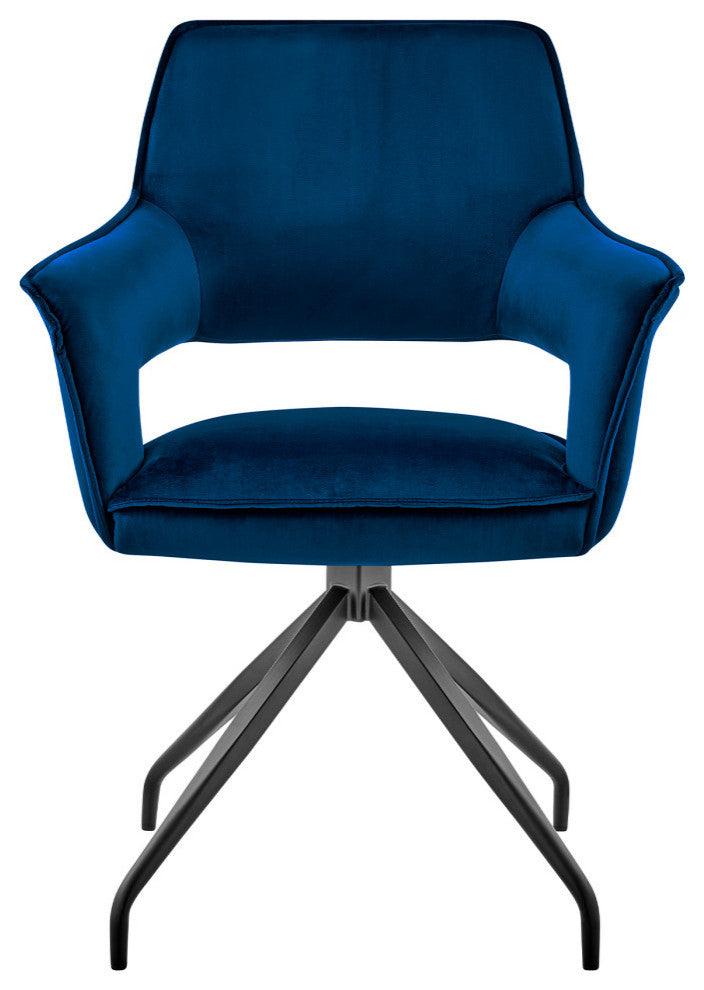 Hadley Dining Room Accent Chair, Velvet With Black Finish, Blue