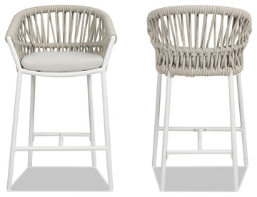 Maiden 27" Woven Barrel Back Outdoor Patio Counter Stool, Set of 2, Wheat Beige Axroma Olefin