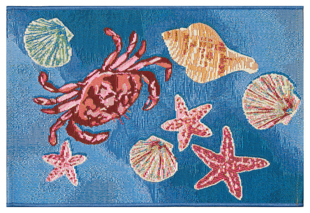 Esencia Shell We Dance Indoor/Outdoor Mat Aqua 1'11"x4'11"