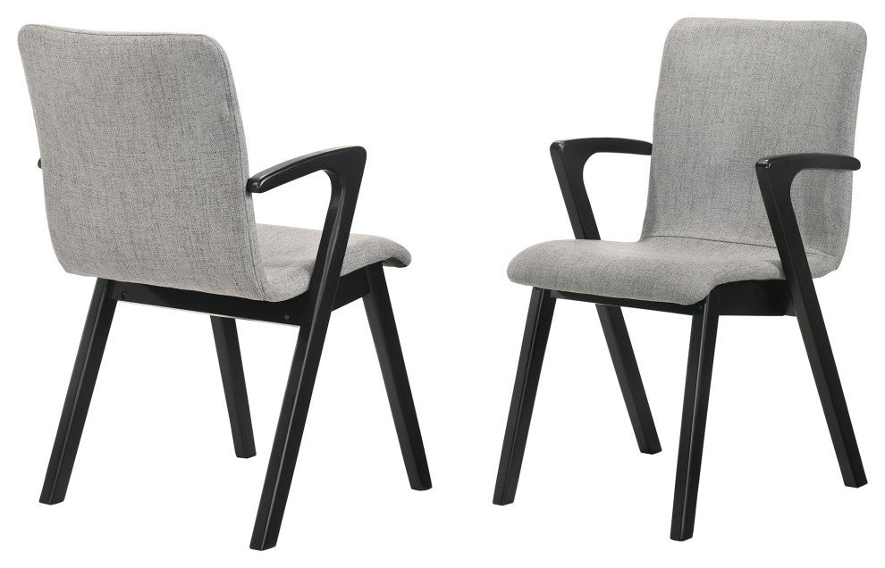 Varde Dining Accent Chair With Black Finish and Gray Fabric, Set of 2