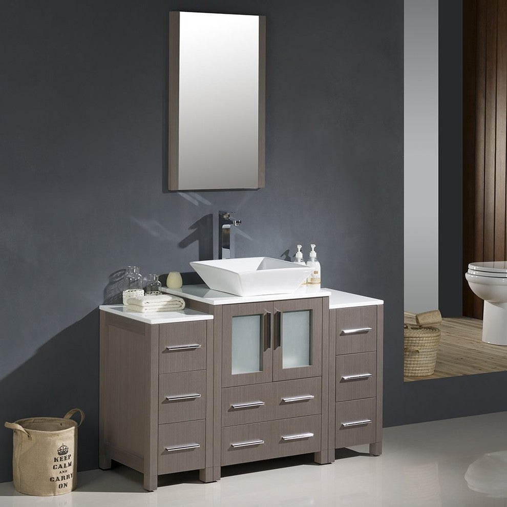 Torino 48" Gray Oak Modern Bathroom Vanity With 2 Side Cabinets, FFT3072CH