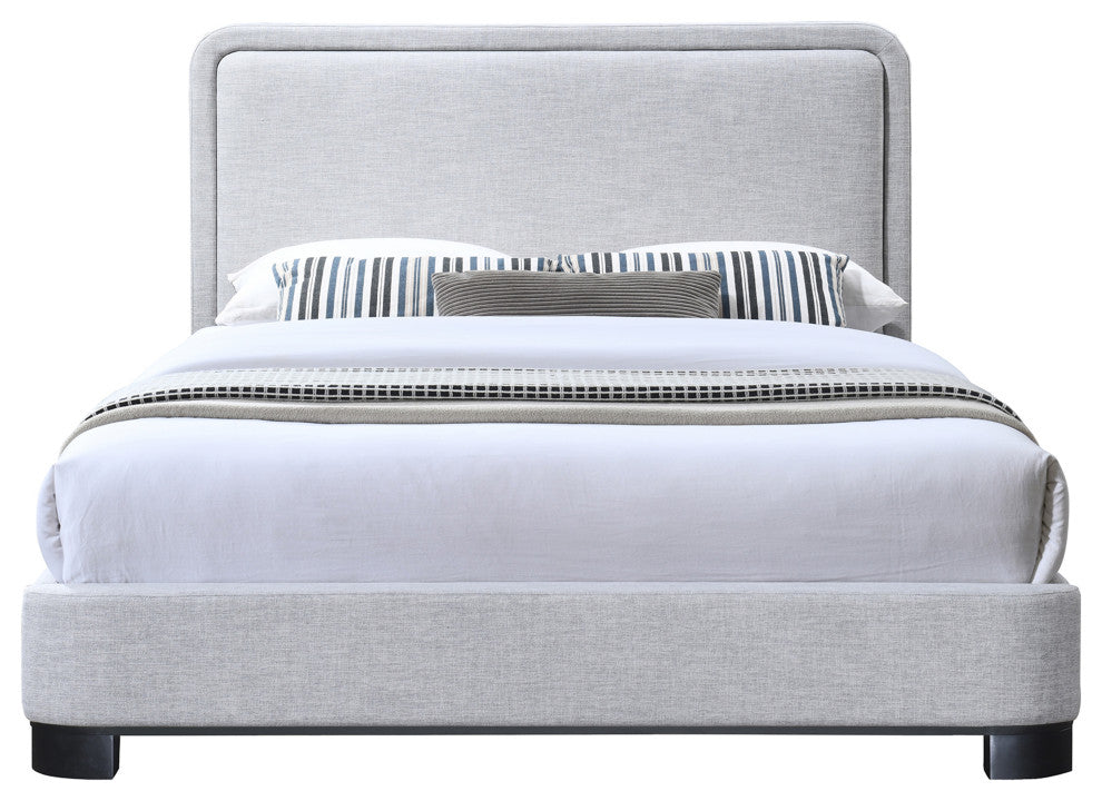 Nolita Linen Textured Fabric / Linen Upholstered Bed, Gray, King, Black Finish
