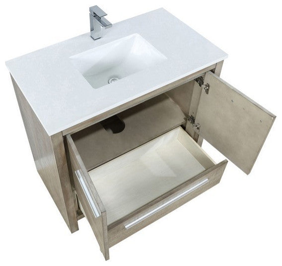 Lafarre Contemporary 36" Rustic Acacia Bathroom Vanity, Labaro Rose Gold Faucet