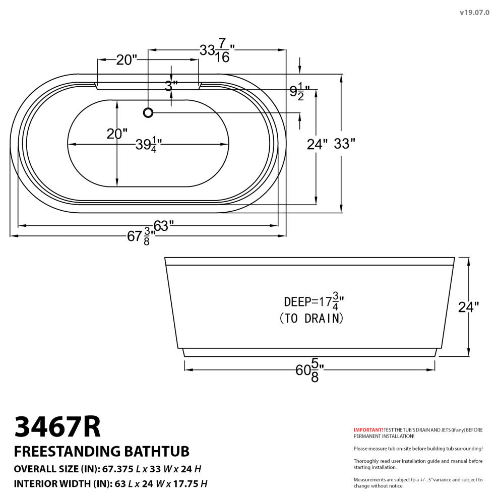 Atlantis Whirlpools Royale 34 x 67 Oval Freestanding Air Jetted Bathtub