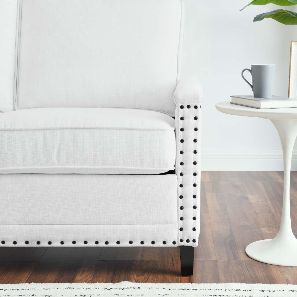Loveseat Sofa, Fabric, White, Modern, Living Lounge Room Hotel Lobby Hospitality