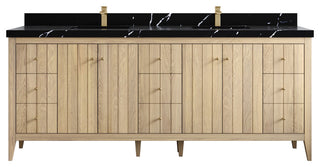 Atlanta Oak 84" Double Sink Bath Vanity, White 2" Calacatta Black