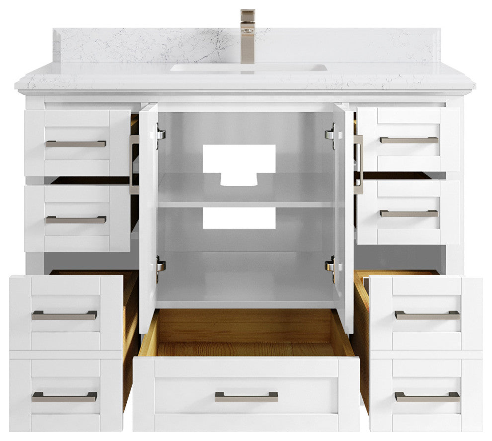 Boston 48 Single Sink Bath Vanity in White 1.5" Empira Quartz