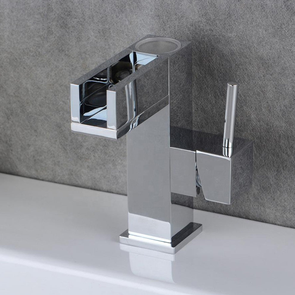 BathSelect Blue LED Chrome Finished Waterfall Bathroom Sink Faucet