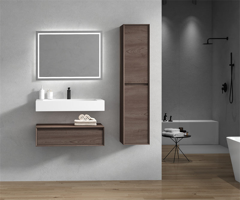 Alysa 36'' Floating Vanity, Acrylic Sink, Red Oak