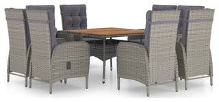 vidaXL Solid Acacia Wood Patio Dining Set 9 Piece Poly Rattan Gray Garden Seat