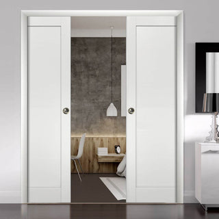 Double Pocket Doors 64 x 80 & Frames | Quadro 4111 White Ash | Solid Closet Door