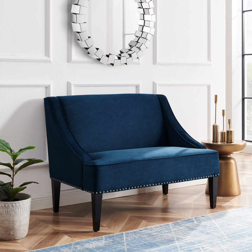 Inspired Home Aryanna Bench Upholstered, Navy Velvet