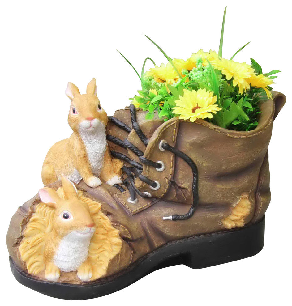 Two Rabbits Nested in Shoe Flower Pot